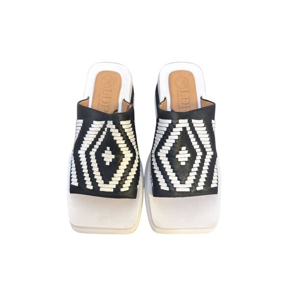 LDP Black & White Geometric Wedge Platform Sandals Size 7.5 - Picture 2 of 8